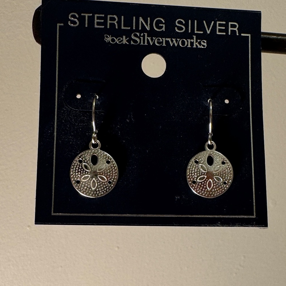 Silver Earrings Sand Dollar Coastal NWT